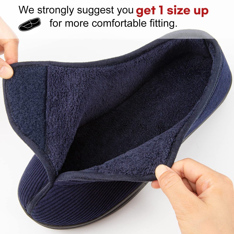 LongBay Men's Memory Foam Diabetic Slippers Comfy Warm Plush Fleece Arthritis Edema Swollen House Shoes (10, Navy Blue) - Image 2